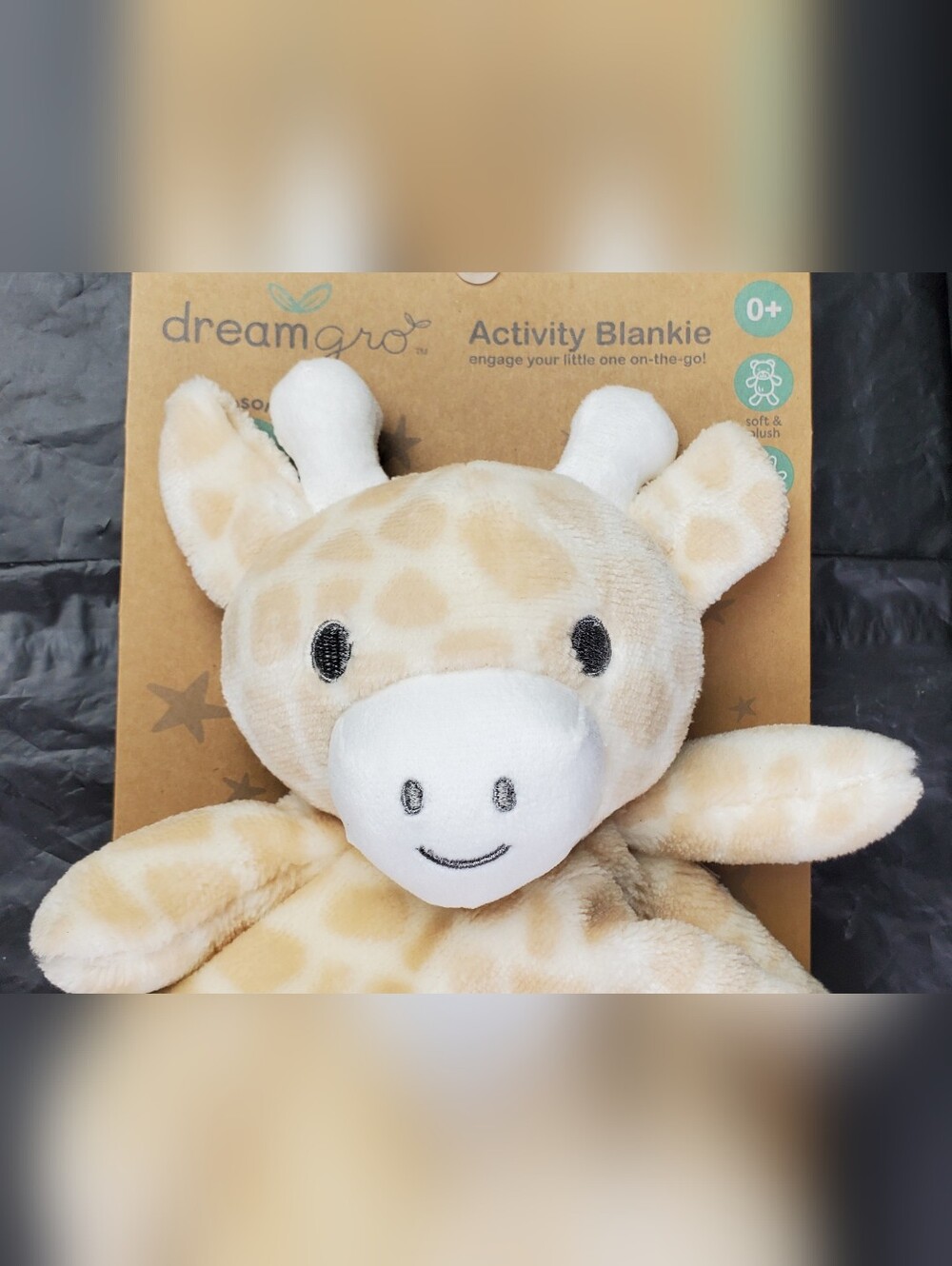 DreamGro Giraffe Activity Blankie Lovey Security Blanket Teether and Rattle NWT